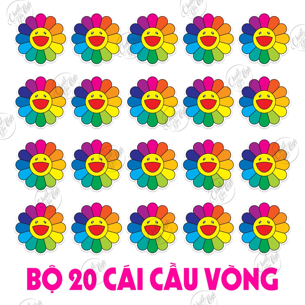 Bộ 20 sticker chủ đề Hoa Mặt Trời Hoa Cầu Vòng Kaikai kiki vui nhộn chống nước dán điện thoại, laptop,... | BigBuy360 - bigbuy360.vn