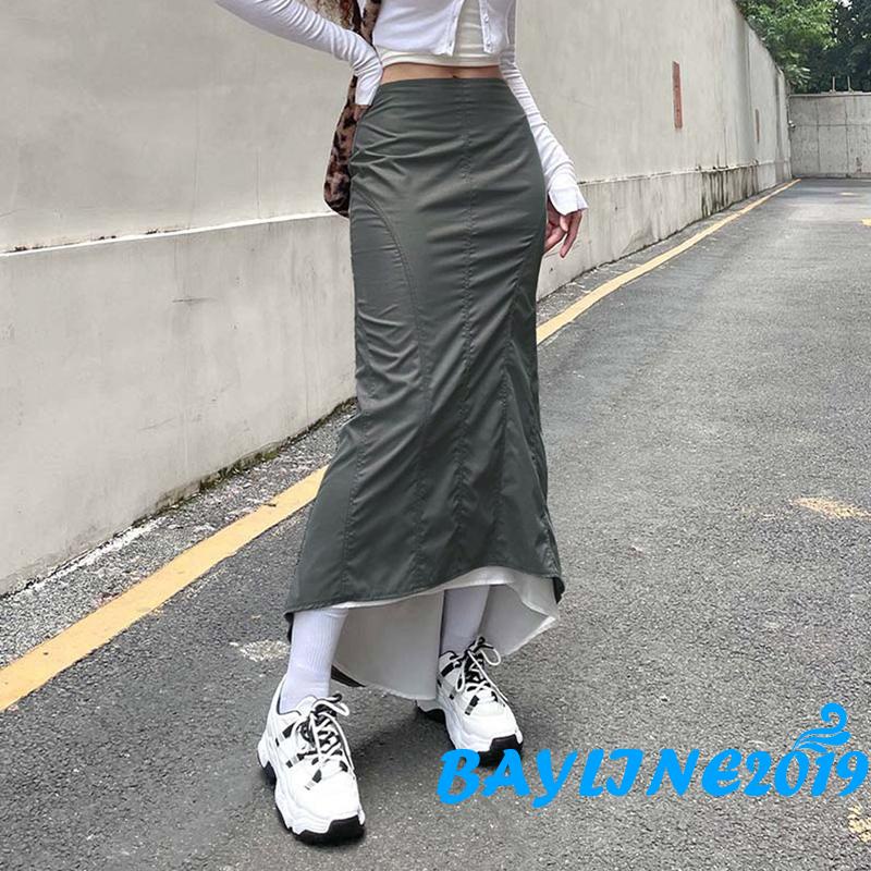 Chân Váy Đuôi Cá Lưng Cao Màu Sắc Tương Phản Thời Trang Mùa Hè Cho Nữ Size S/M/L/XL