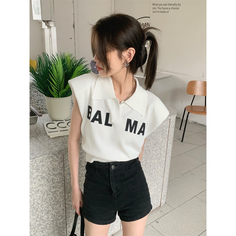 Áo Thun polo Kẻ Sọc In Chữ Phong Cách retro Hàn Quốc Trẻ Trung