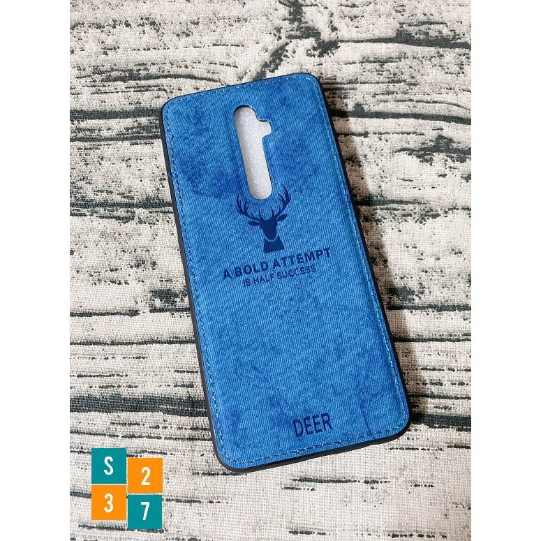 Ốp lưng Oppo Reno 2F , Reno 2Z Ốp vải Jean viền dẻo đen điêu khắc hình nai cao cấp