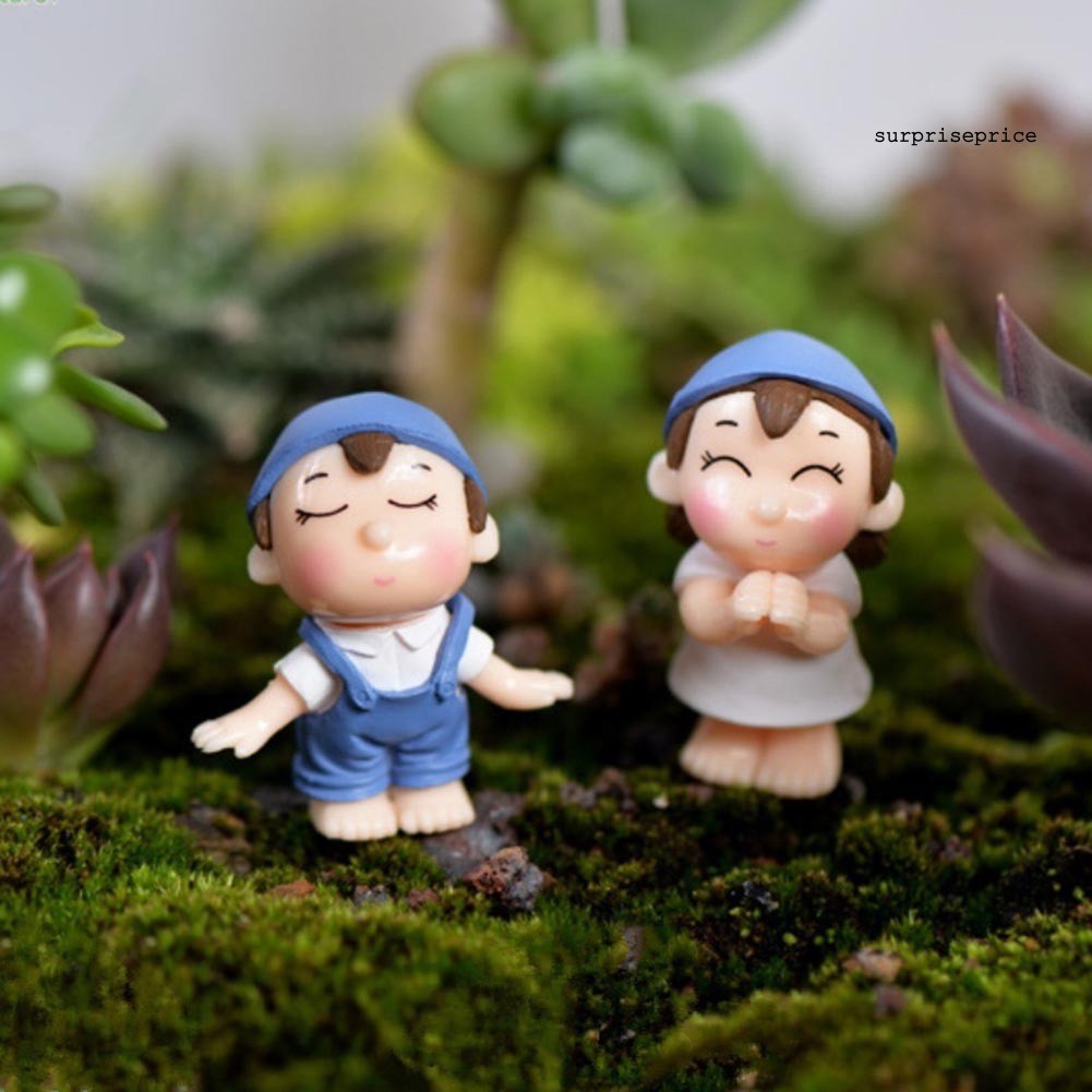 Set 2 Mô Hình Cặp Đôi Bé Trai Và Bé Gái Dễ Thương Trang Trí Sân Vườn