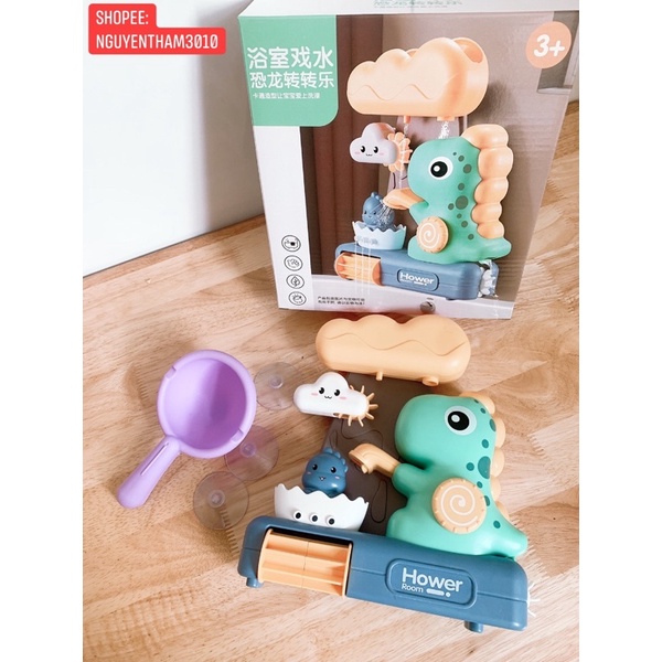 Đồ chơi nhà tắm hình khủng long phun nước dễ thương cho bé, thác nước khủng long