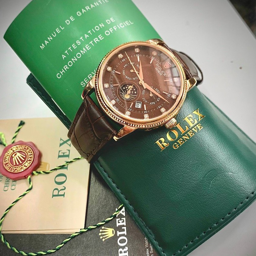 Đồng hồ cơ Nam Rolex ,hàng chính hãng cao cấp, mẫu 6kim đính đá, dây da mặt tròn ,đeo tay đẹp ,hợp thời trang .rolex