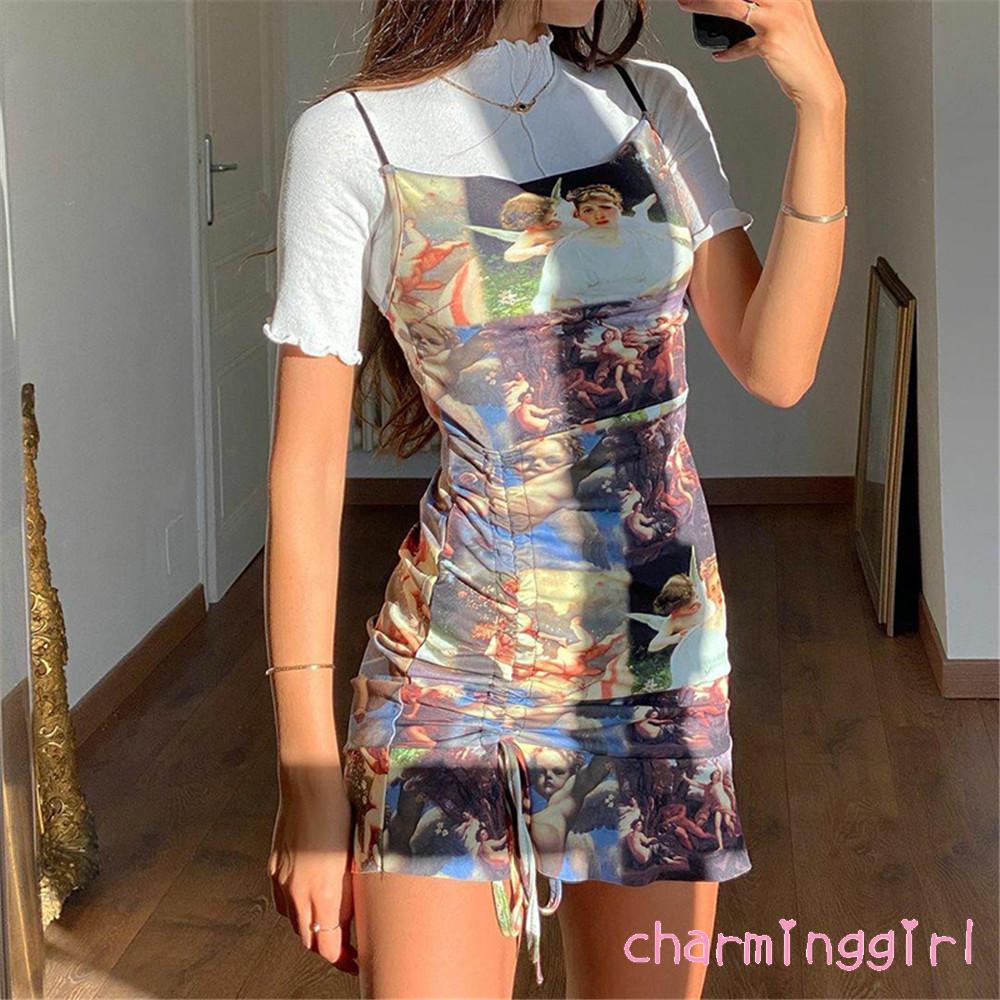 Đầm Dây Rút In Hình Thiên Thần Gợi Cảm Cho Nữ | BigBuy360 - bigbuy360.vn