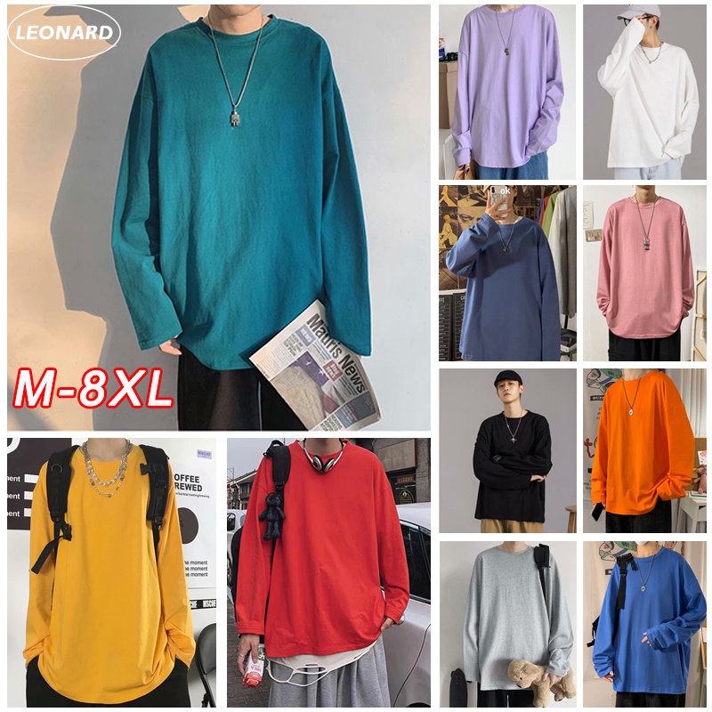 Áo Thun Tay Dài Cổ Tròn Dáng Rộng 10 Màu Sắc Đơn Giản Cỡ Lớn 8XL Thời Trang Cho Nam Và Nữ