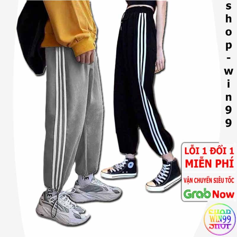 Quần Jogger Nữ Nam 3 Sọc Form Ống Rộng Thể Thao Thiết Kế 2 Dáng Trong 1 dùng tập gym nhảy M01