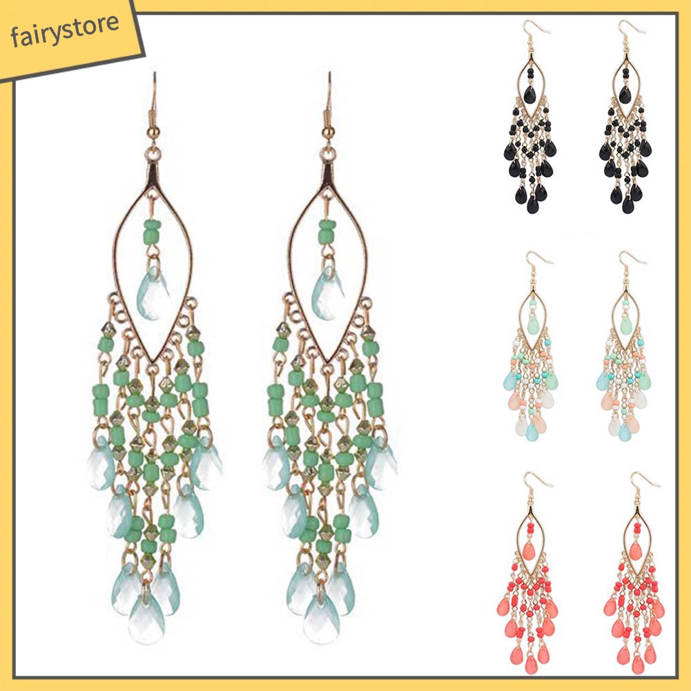 Khuyên Tai Xỏ Hạt Tua Rua Phong Cách Bohemia