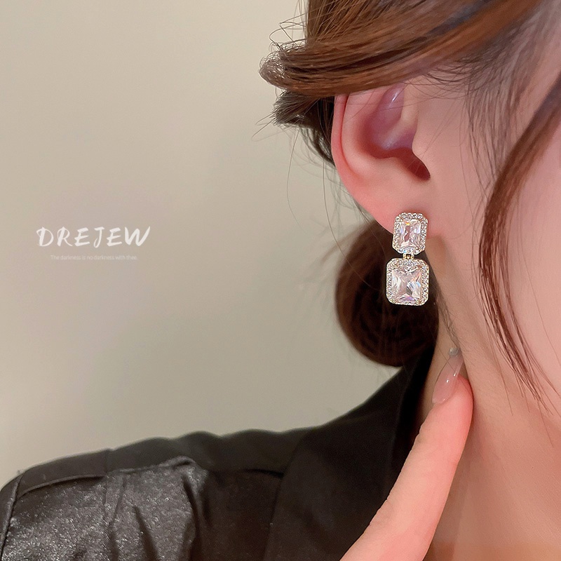 DREJEW Khuyên tai mạ vàng/ bạc đính đá zircon cao cấp sang trọng thời trang cho nữ