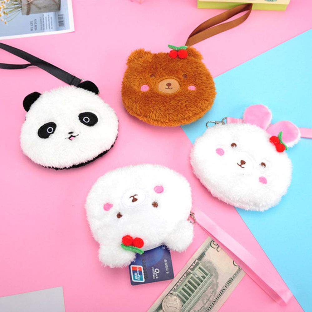 Ví đựng tiền xu / tai nghe / chìa khóa / thẻ / cáp sạc USB thiết kế hình gấu / thỏ nhồi bông