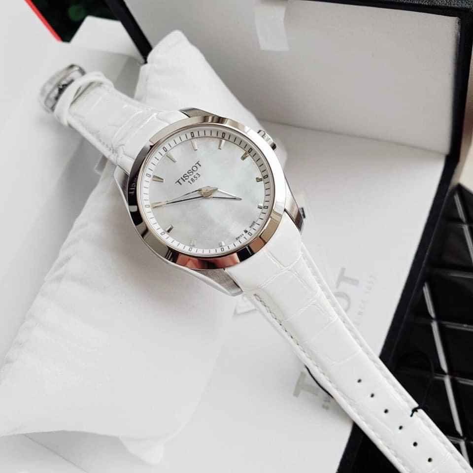 Đồng hồ nữ chính hãng Tissot T0352461611100 - máy Quartz pin Thụy Sĩ - Kính Sapphire - Dây da trắng