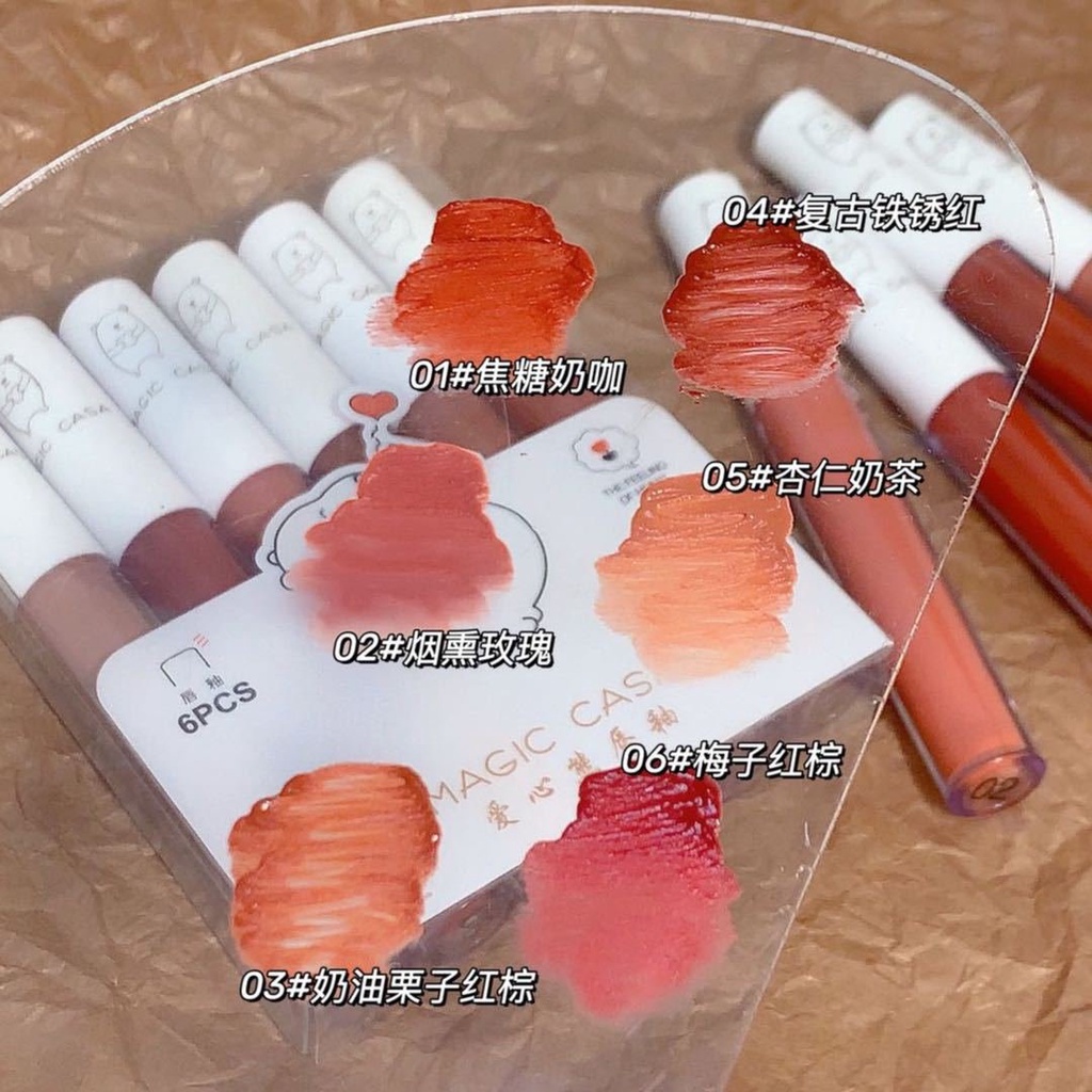 Set 6 Son Kem Lì Gấu Trắng MAGIC CASA Bear Fluffy Lip Glaze