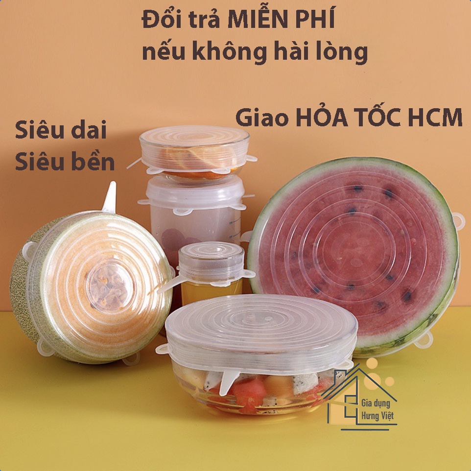 6 Màng Bọc Thực Phẩm Silicon, Bọc Thức Ăn, Bảo Quản Đồ Ăn [NẮP ĐẬY SILICON]