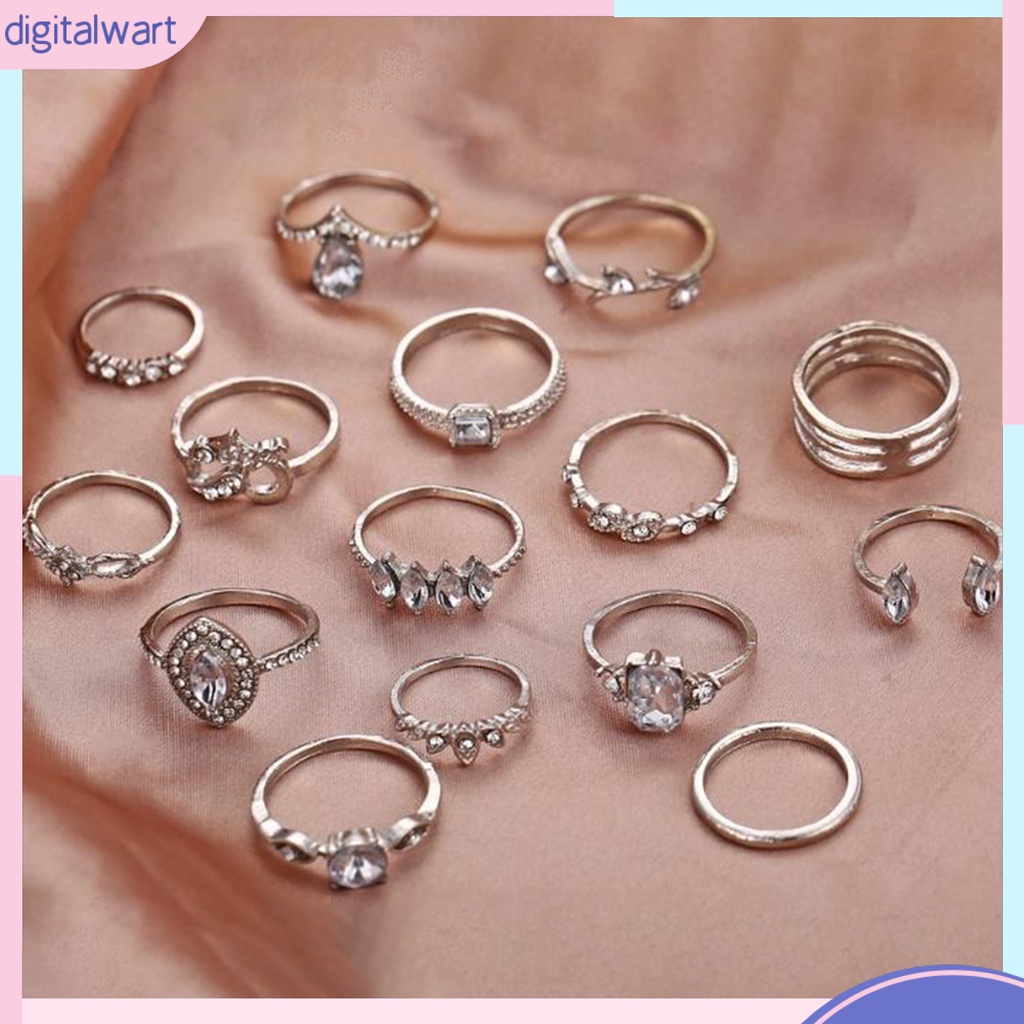 Set 15 Nhẫn Hợp Kim Đính Đá Phong Cách Bohemian Thời Trang Cho Nữ