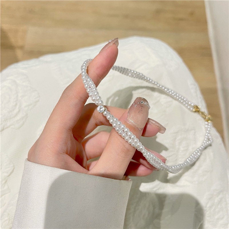 dây chuyền choker chuỗi ngọc nhân tạo hai lớp cao cấp