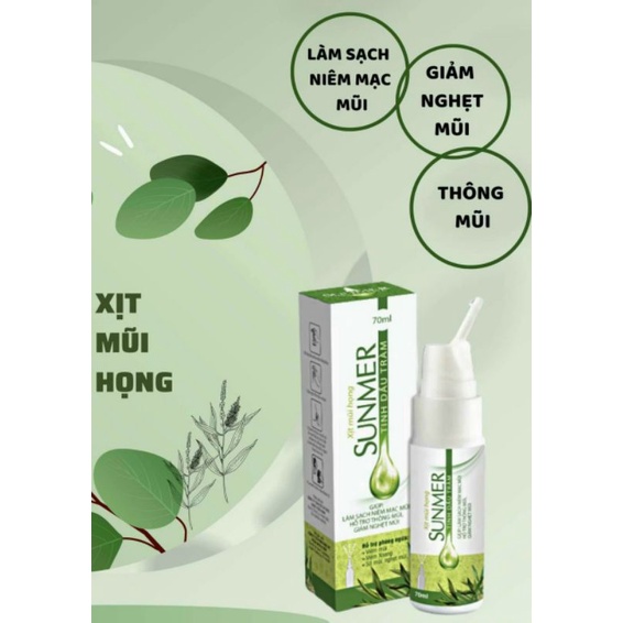 Dung dịch xịt mũi họng SUNMER chứa tinh dầu tràm, nano bạc - Giúp làm sạch niêm mạc mũi, hỗ trợ thông mũi ( chai 70ml )