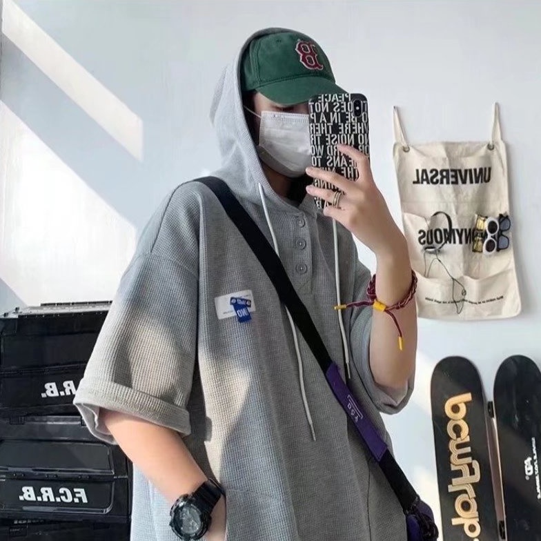 Áo Hoodie Ngắn Tay Thời Trang Mùa Hè Hàn Quốc Dành Cho Nam