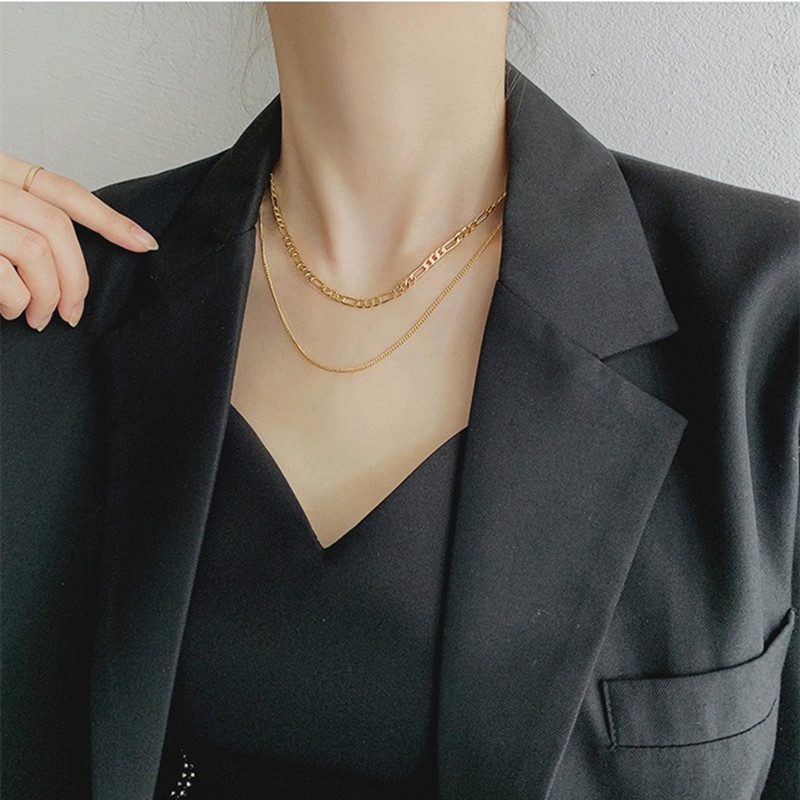 Vòng cổ Hai Lớp Bằng Kim Loại Đơn Giản Thời Trang