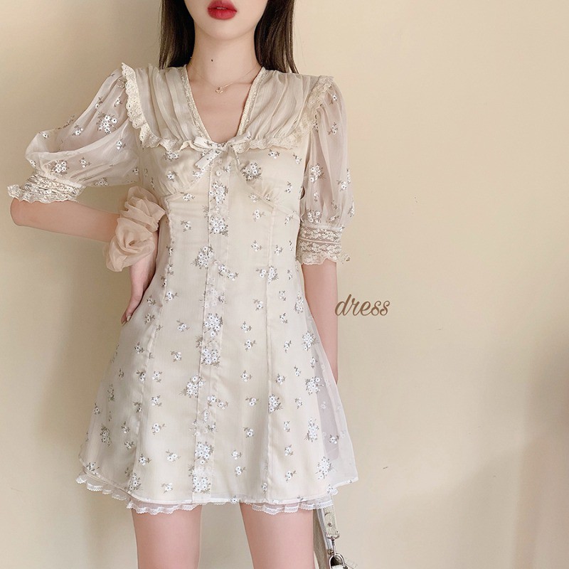 Đầm hoa nhí nữ Emilyshop tay ngắn midi