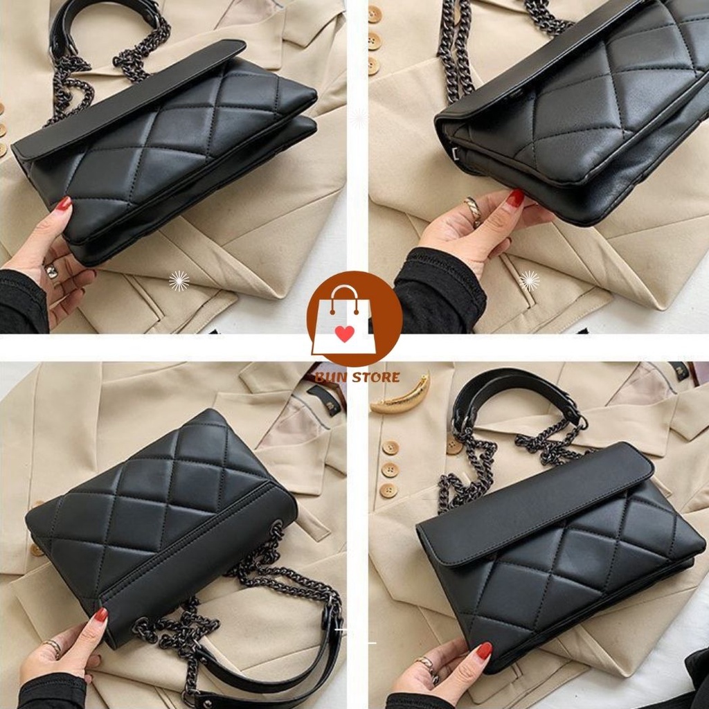 Túi nữ đeo chéo da mềm túi xách đeo vai kẹp nách nữ đẹp hàn quốc dây xích hàng hiệu chính hãng màu đen