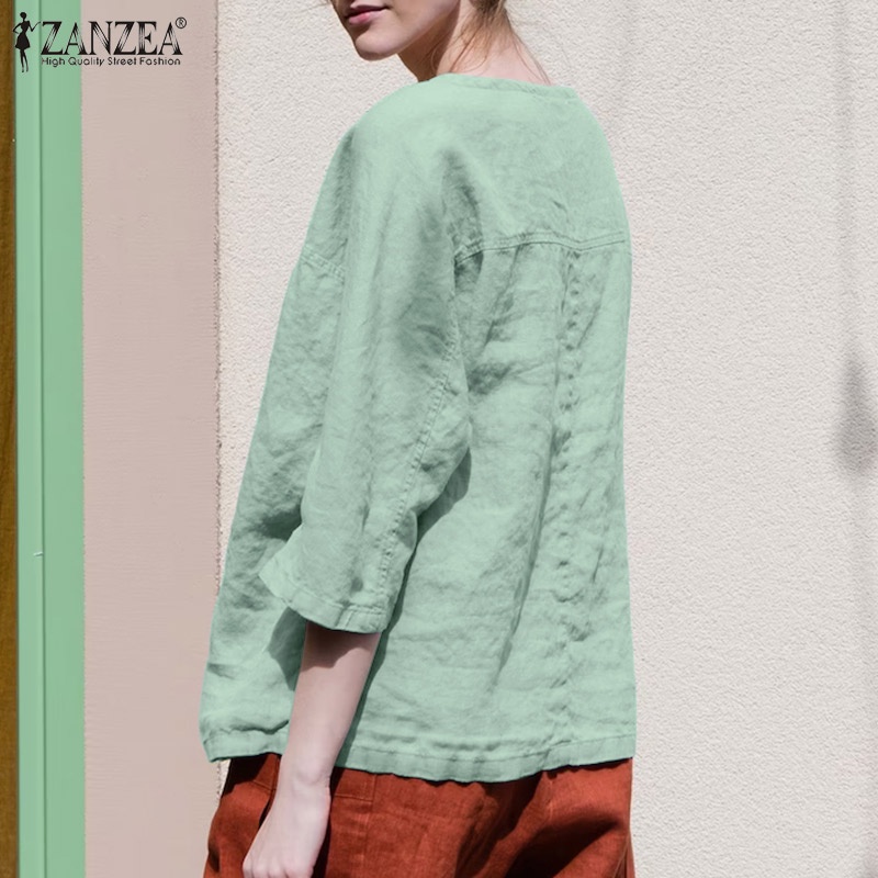 Áo nữ ZANZEA tay 3/ 4 cổ chữ V dáng rộng thời trang châu Âu