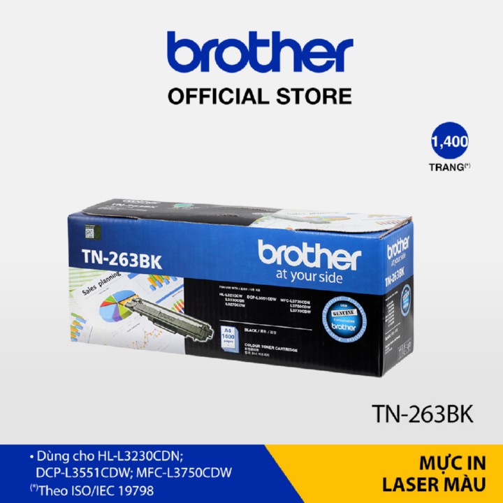 [Mã ELTECHZONE giảm 5% đơn 500K] Mực in laser màu Brother TN-263BK (đen) cho HL-L3230CDN/ DCP-L3551CDW/ MFC