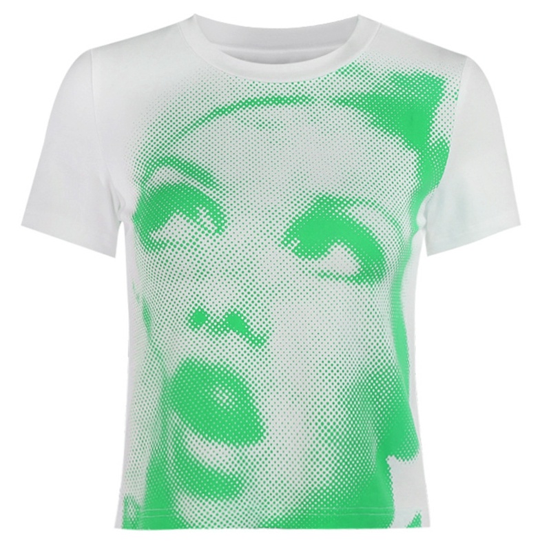 QQ Áo Thun Tay Ngắn Cổ Tròn In Hình Khuôn Mặt Thời Trang Mùa Hè Dành Cho Nữ