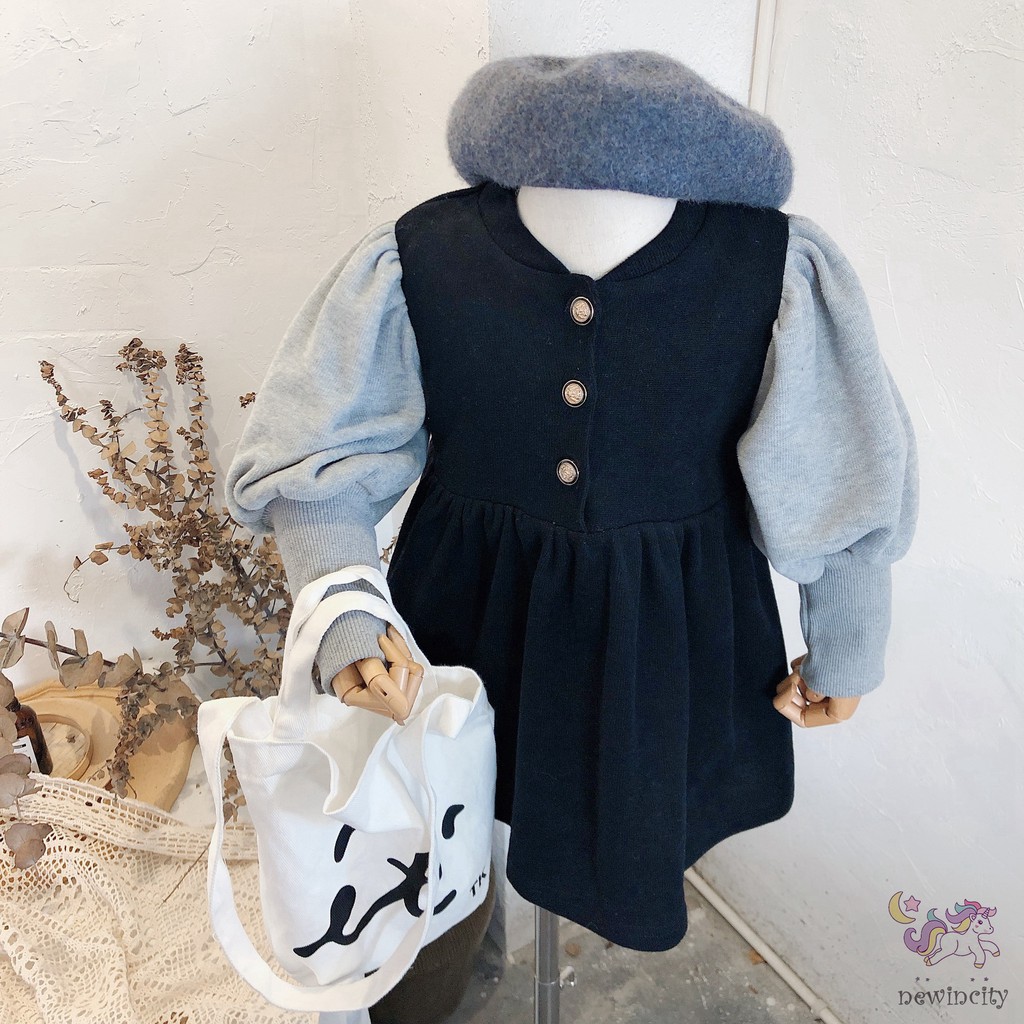 Đầm Nhung Tay Phồng Dài Phong Cách Hàn Quốc Cho Bé Gái