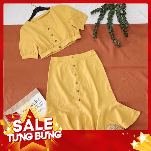 Đầm nữ xòe viền bèo áo rời tay ngắn cài nút thời trang mới D105