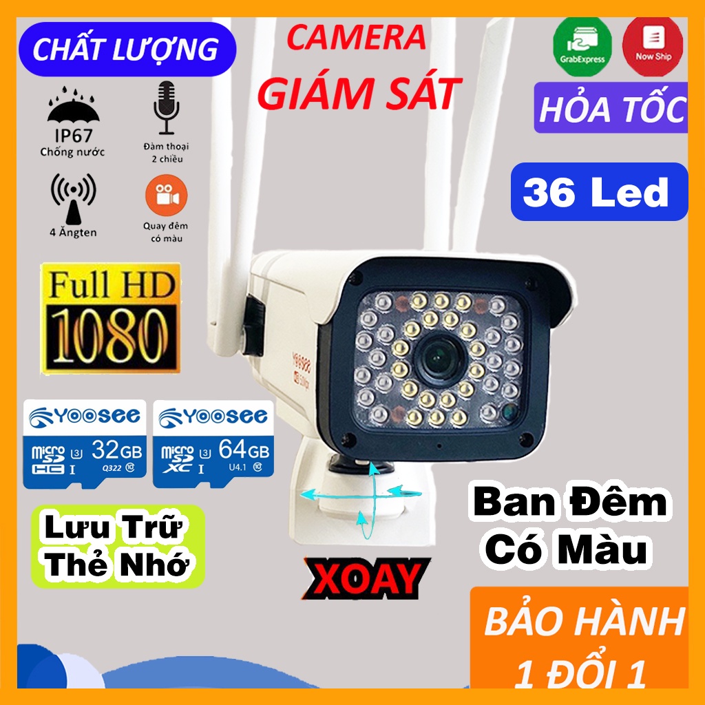 Camera Yoosee Ngoài Trời 4 Râu 48Led, Ban Đêm Có Màu, Đàm Thoại 2 Chiều, Báo Động, Chống Nước - Camera Yoosee 3.0 Mpx