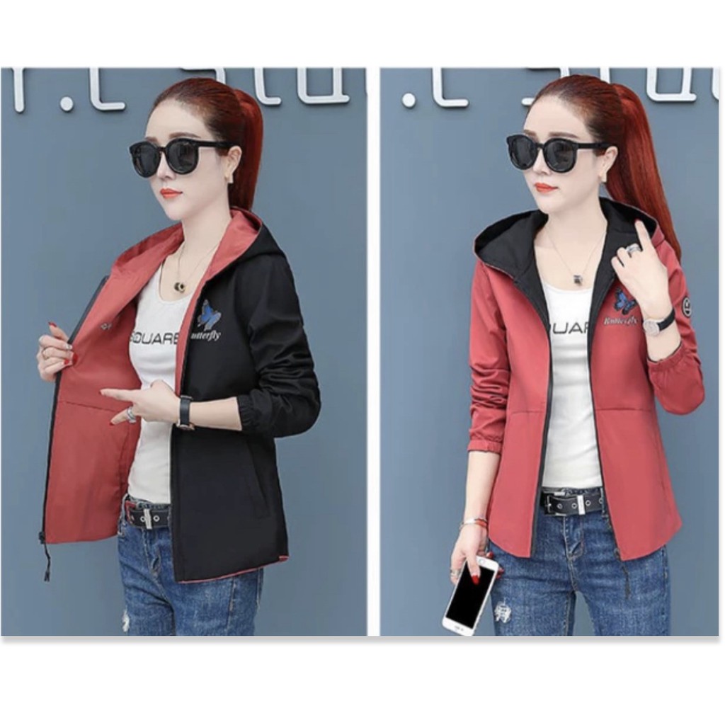 ÁO KHOÁC DÙ NỮ MẶC HAI MẶT CON BƯỚM XINH  CAO CẤP