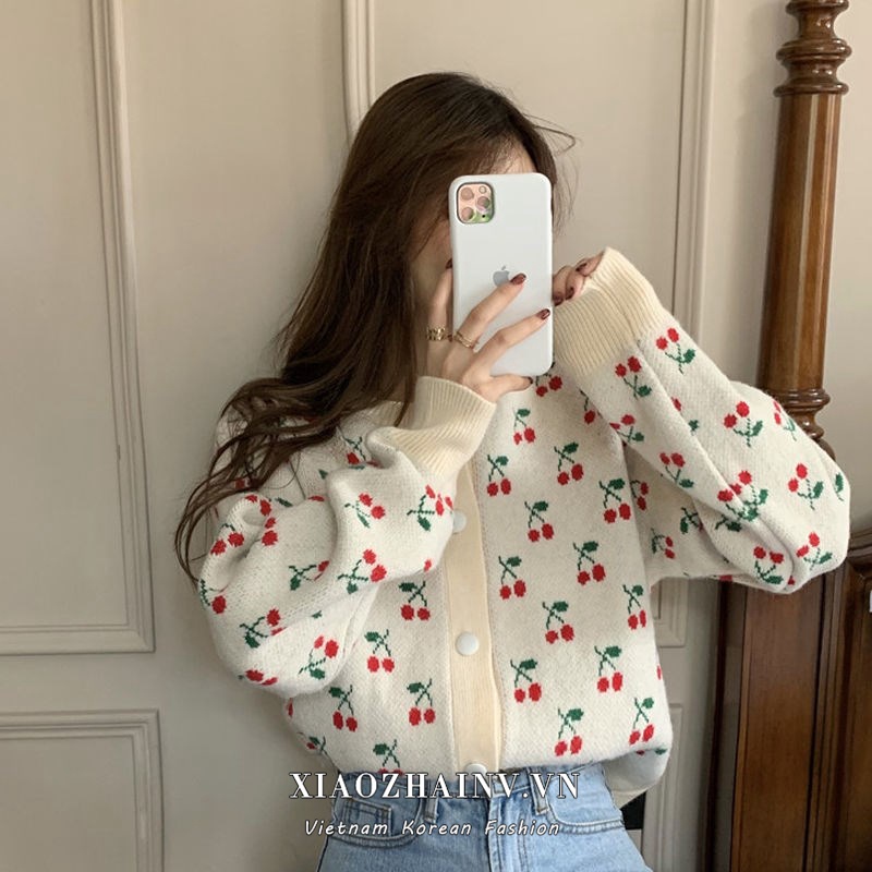 Xiaozhainv Áo khoác cardigan dệt kim tay dài dáng rộng thời trang mùa thu Hàn Quốc cho nữ