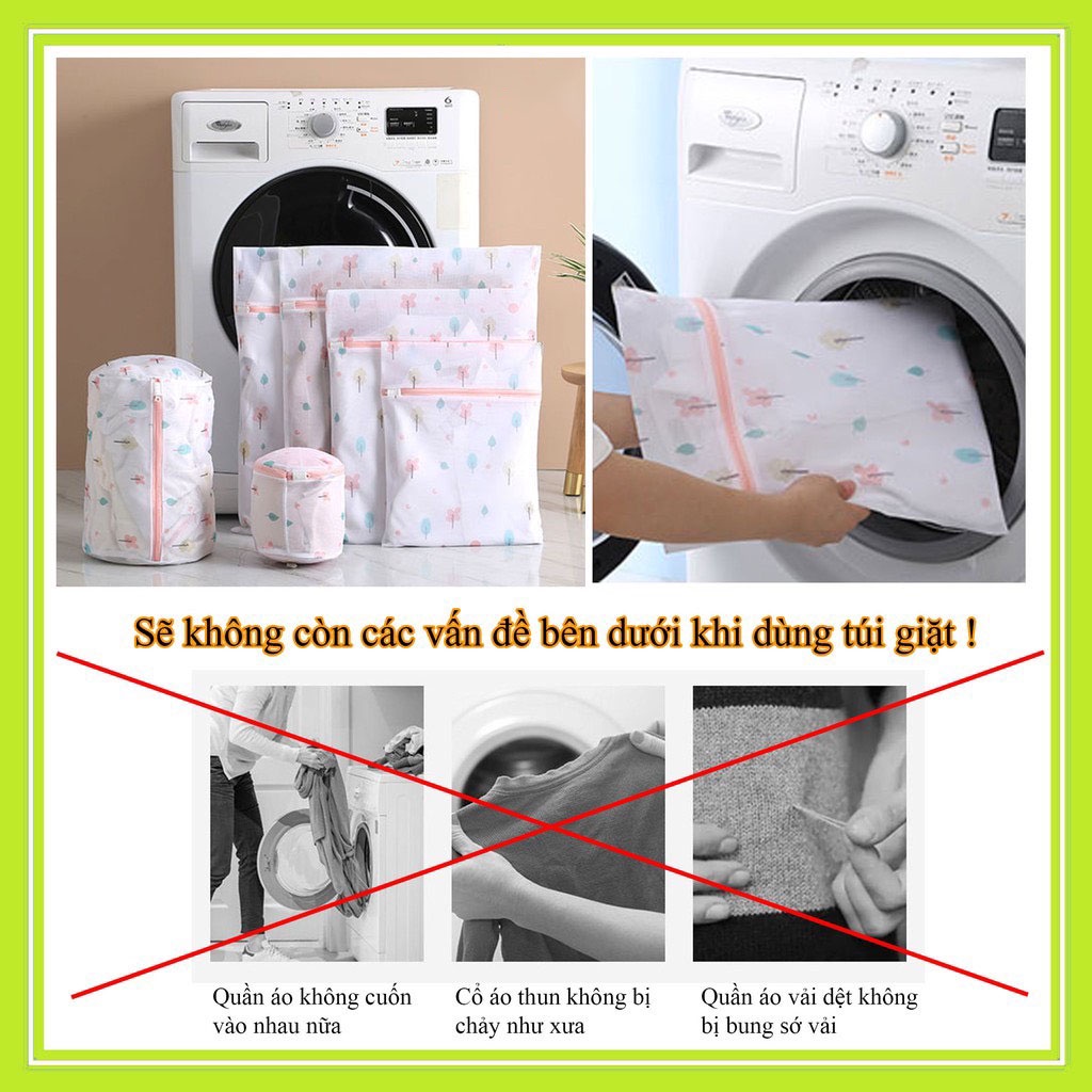 Set 6 túi giặt đồ cao cấp 2 lớp dày dặn họa tiết, túi lưới giặt quần áo, áo ngực, quần lót, vớ có khóa kéo chắc chắn