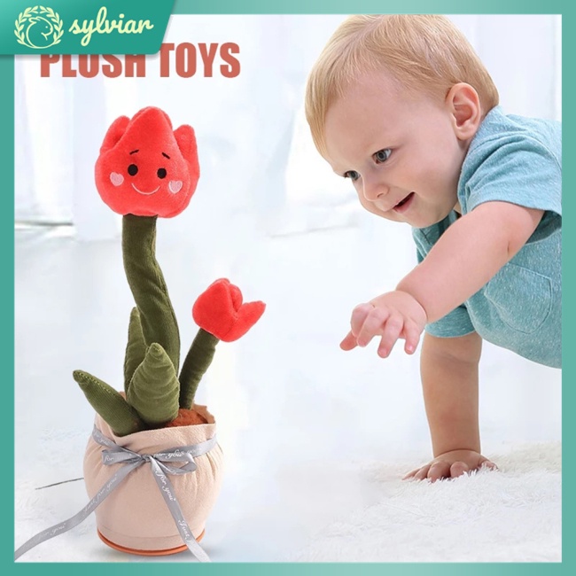 [sylviar] Chậu Hoa Tulip Nhồi Bông Nhảy Múa Phát Sáng Nhiều Màu Sắc