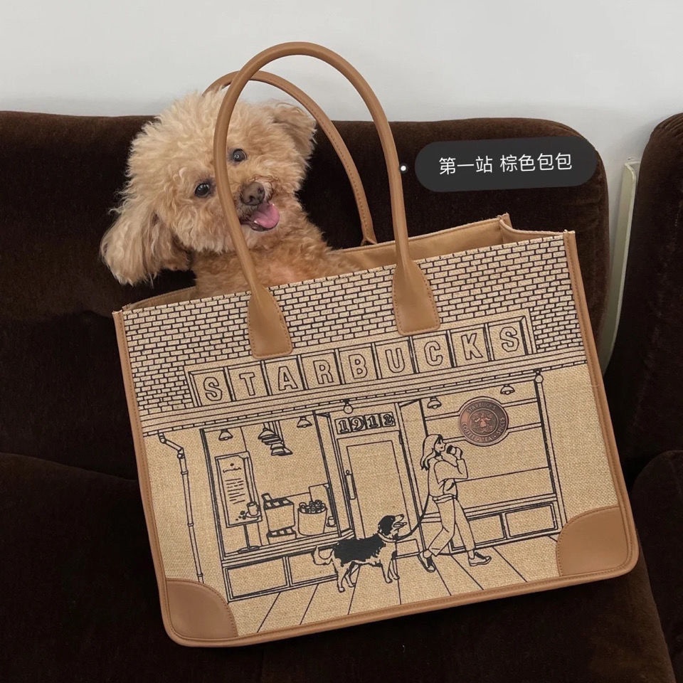 Túi xách canvas đeo 1 bên vai họa tiết Starbucks bộ sưu tập giới hạn năm 2021 kỷ niệm lần thứ 50 vintage sức chứa lớn
