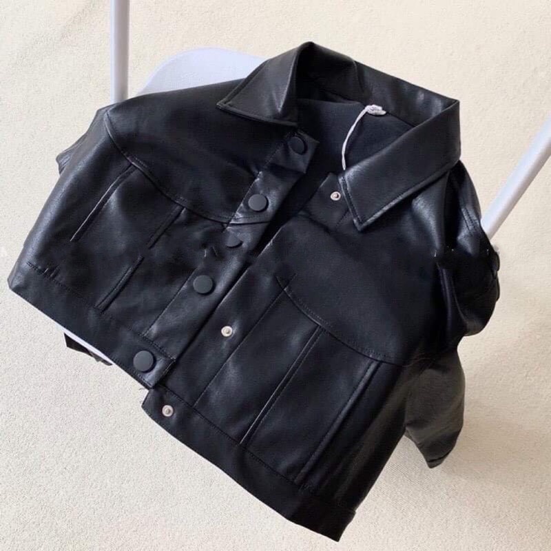 Áo Khoác Da Croptop Tay Bo Cúc Bấm