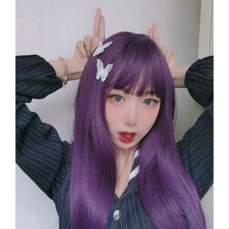 tóc giả nữ tím thẳng❤freeship 50k❤ tóc giả tím thẳng cao cấp+ tặng lưới chùm