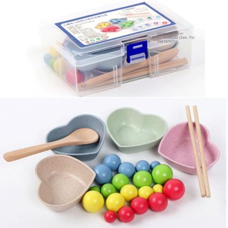 Gắp bi gỗ - Giáo cụ montestori Rèn Sự Tập Trung, Khéo Léo Đôi Bàn Tay