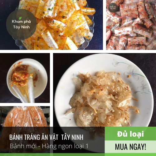 Bánh tráng ăn vặt Tây Ninh các loại tắc sa tế, me, tôm dẻo bơ cay, trắng bơ, muối nhuyễn tỏi phi, thập cẩm