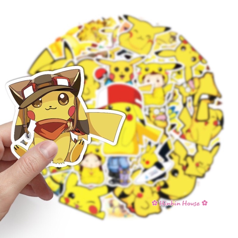 Set 50 Sicker PVC Chống Thấm Nước Size Bự Chủ Đề Pokemon Pikachu Xinh Xắn Dán Vali, Mũ Bảo Hiểm, Laptop, Guitar,...