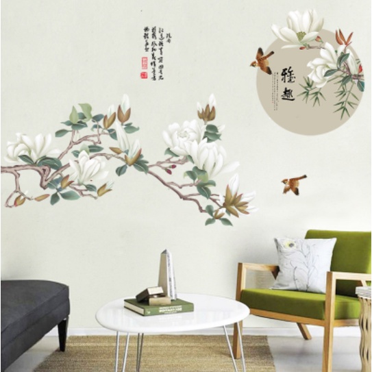 Decal trang trí tường - Phong cãnh cành cây và đàn chim