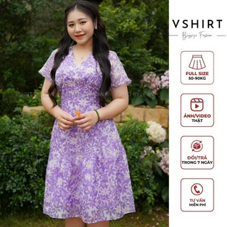 Váy hoa tím nhún ngực bigsize vshirt