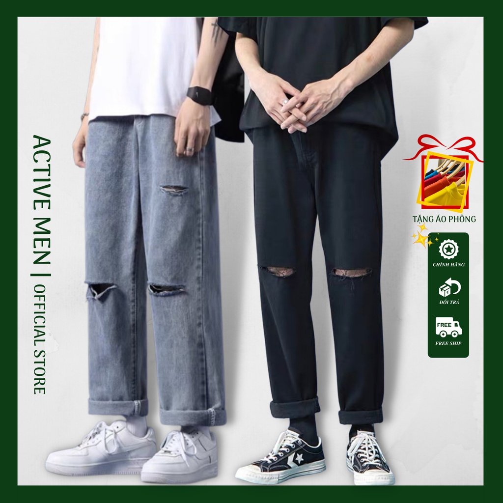 Mua Quần Jean Nam Rách Gối Dáng Baggy Ống Suông Rộng Đen Rách R03, Chất ...