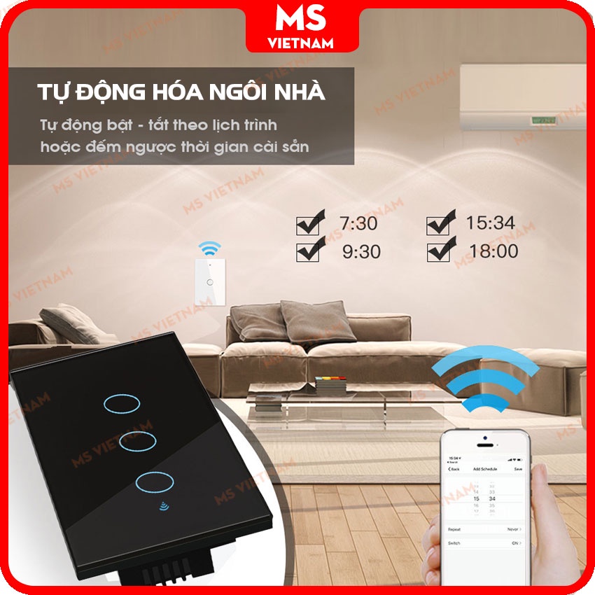 Công Tắc Cảm Ứng Thông Minh Tuya 1,2,3,4 nút - Chính Hãng - App Tuya, Smartlife, Wifi, 3G, 4G - BH 1 Đổi 1 - MS Vietnam