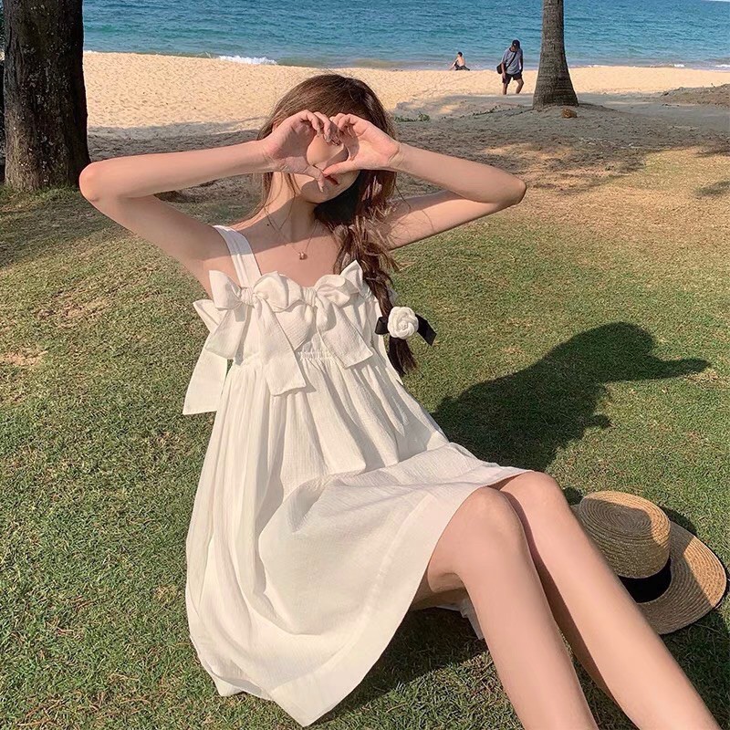 Váy đũi 2s nơ tiểu thư 2 màu trắng/đen | BigBuy360 - bigbuy360.vn