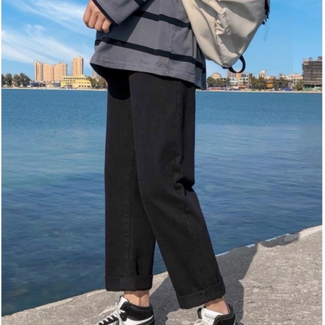 Quần Jean Baggy Đen Dhclothes  form rộng , dáng suông nam  nữ- quần bò dày dặn dễ phối đ