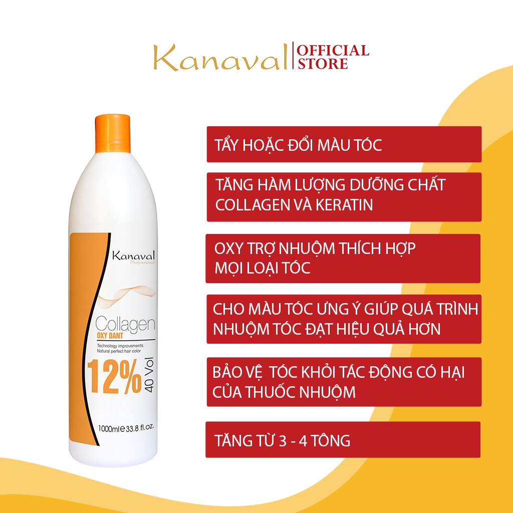 Oxy nhuộm tóc, trợ nhuộm tóc Kanaval professional chính hãng 1000ml giúp tẩy hoặc đổi màu tóc - Kanaval Official Store
