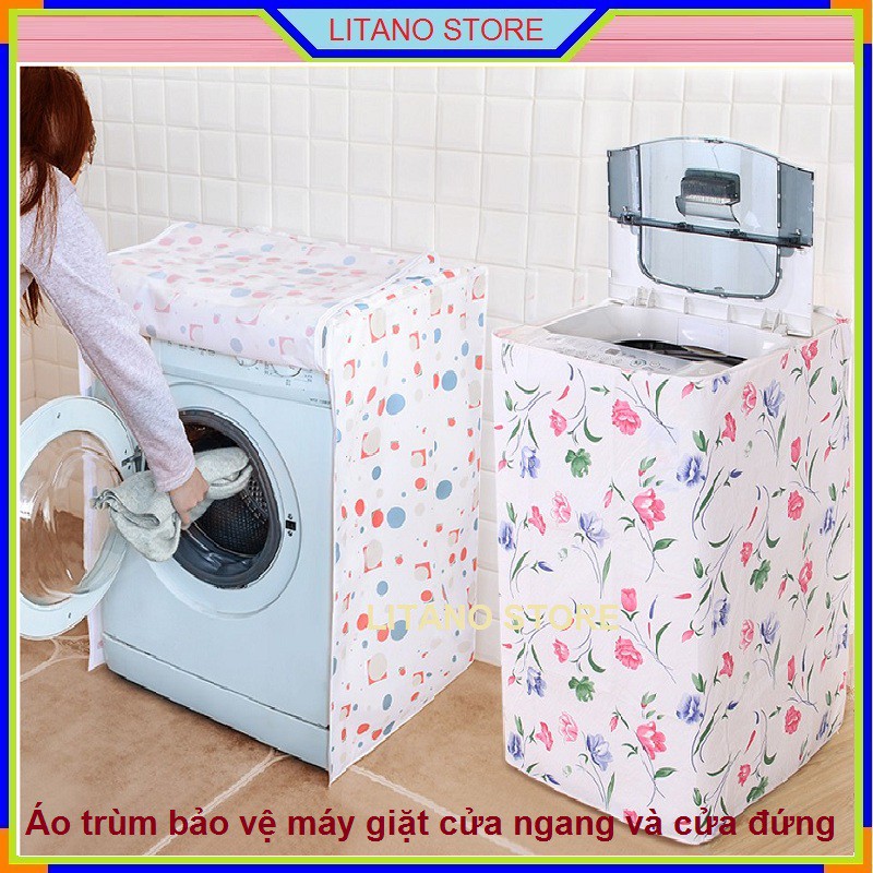 Áo Bọc Trùm Máy Giặt Cửa Ngang Và Cửa Trên Bằng Vải Dày 2 Lớp, Kích Thước 61x64x90cm Dùng Cho Máy Giặt Dưới 10kg