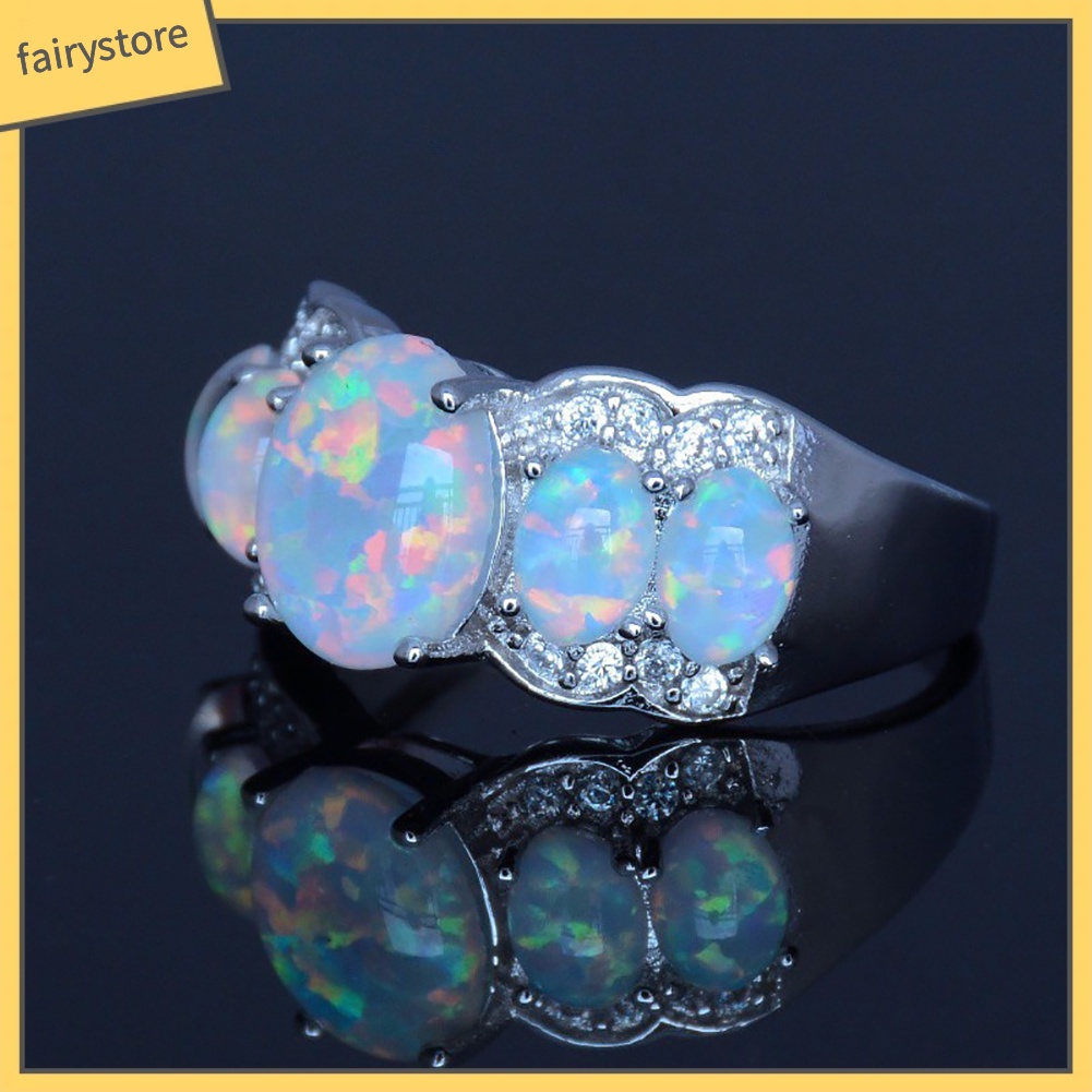 Nhẫn Đính Đá Opan Nhân Tạo Phong Cách Thanh Lịch Dành Cho Nữ