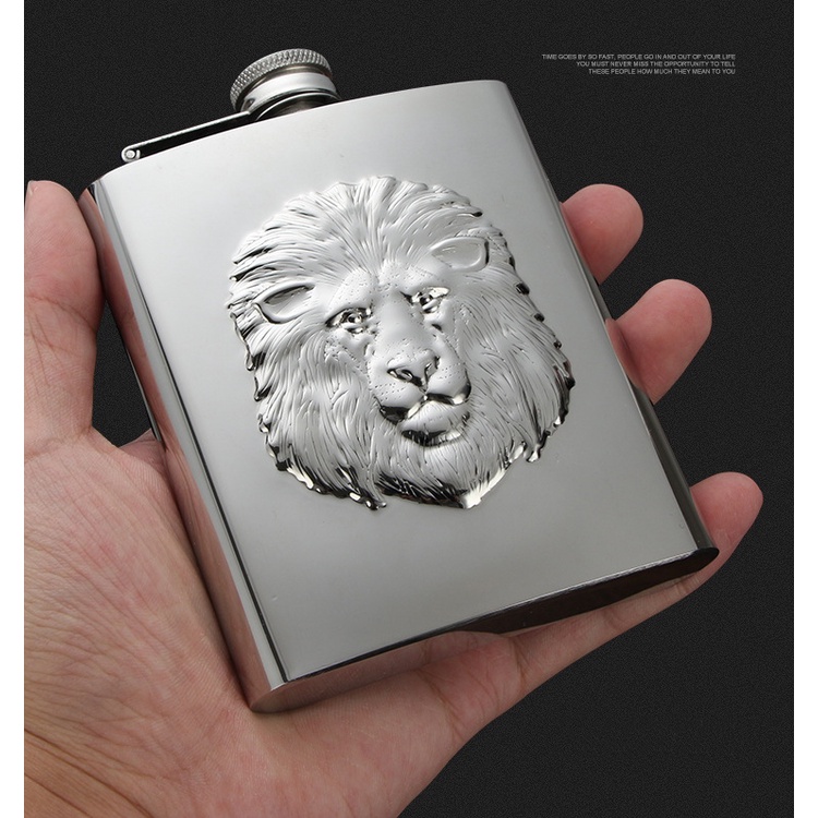 Bình inox 304 đựng rươu mini dung tích 200ml (7oz) logo sư tử cao cấp