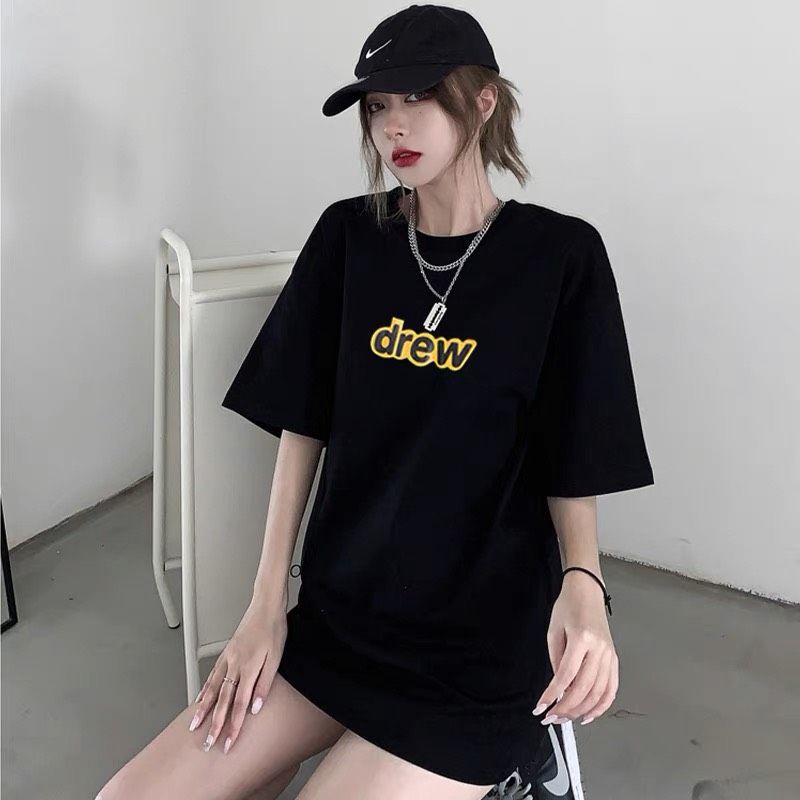 Áo Thun Tay Lỡn In Chữ DRE.W 2 Màu Đen Trắng , Áo Phông Unisex Nam Nữ Form Basic 38-65kg